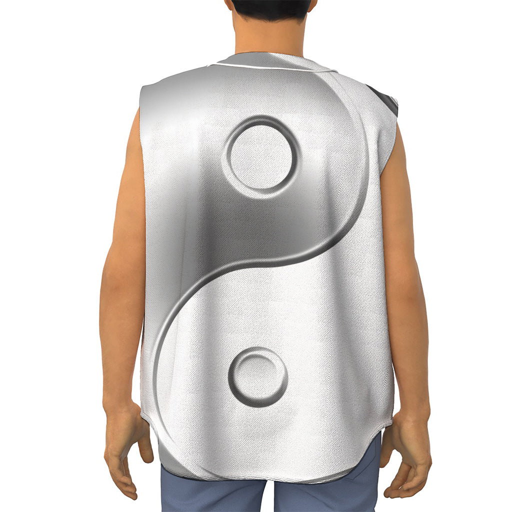 Sliver And White Yin Yang Print Sleeveless Baseball Jersey