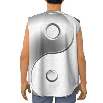 Sliver And White Yin Yang Print Sleeveless Baseball Jersey
