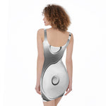 Sliver And White Yin Yang Print Sleeveless Bodycon Dress