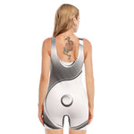 Sliver And White Yin Yang Print Sleeveless One Piece Swimsuit