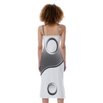 Sliver And White Yin Yang Print Slim Fit Midi Cami Dress