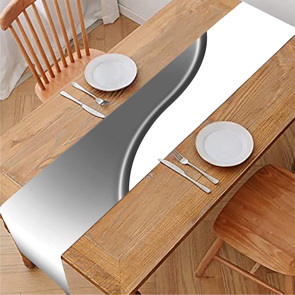 Sliver And White Yin Yang Print Table Runner