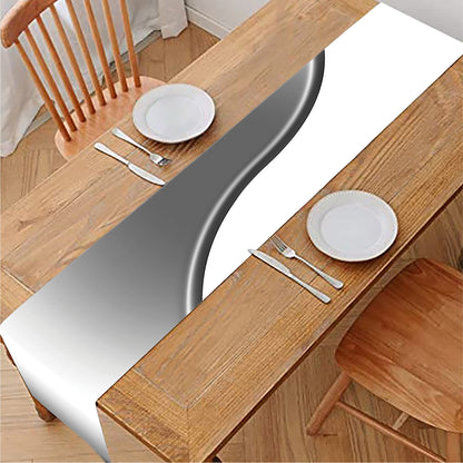 Sliver And White Yin Yang Print Table Runner