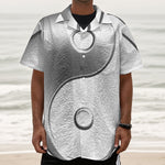 Sliver And White Yin Yang Print Textured Short Sleeve Shirt
