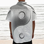 Sliver And White Yin Yang Print Textured Short Sleeve Shirt