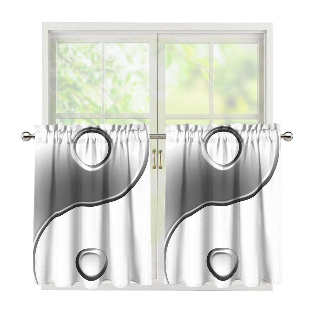 Sliver And White Yin Yang Print Tier Curtains