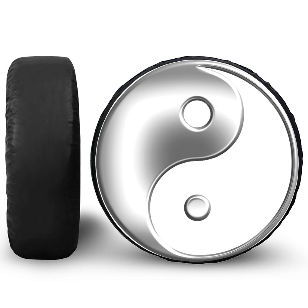 Sliver And White Yin Yang Print Tire Cover
