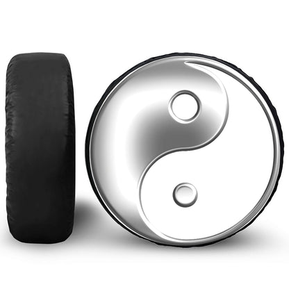 Sliver And White Yin Yang Print Tire Cover
