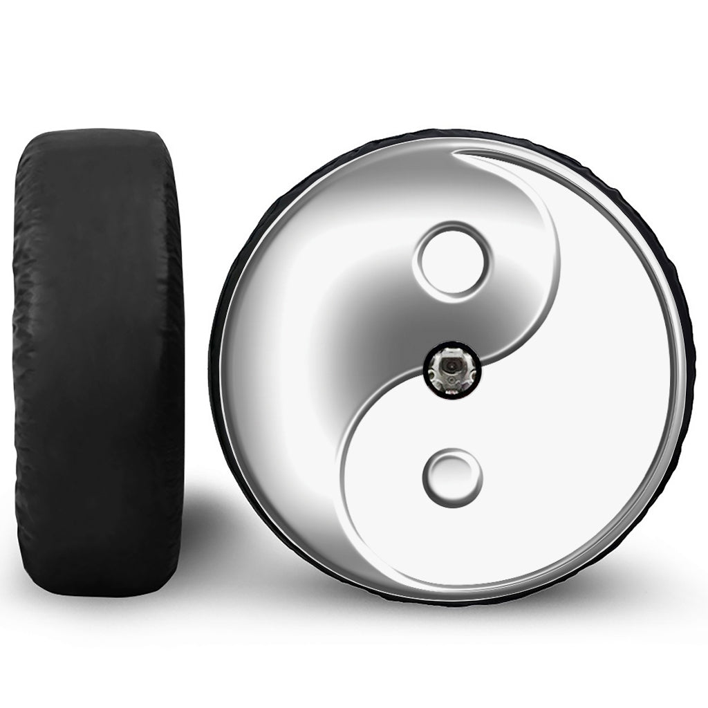 Sliver And White Yin Yang Print Tire Cover With Camera Hole