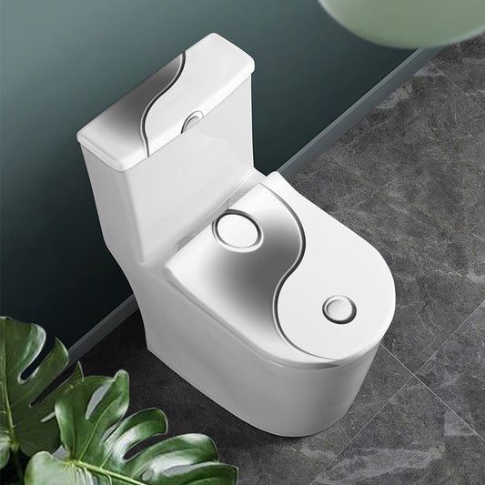 Sliver And White Yin Yang Print Toilet Lid And Tank Cover Set