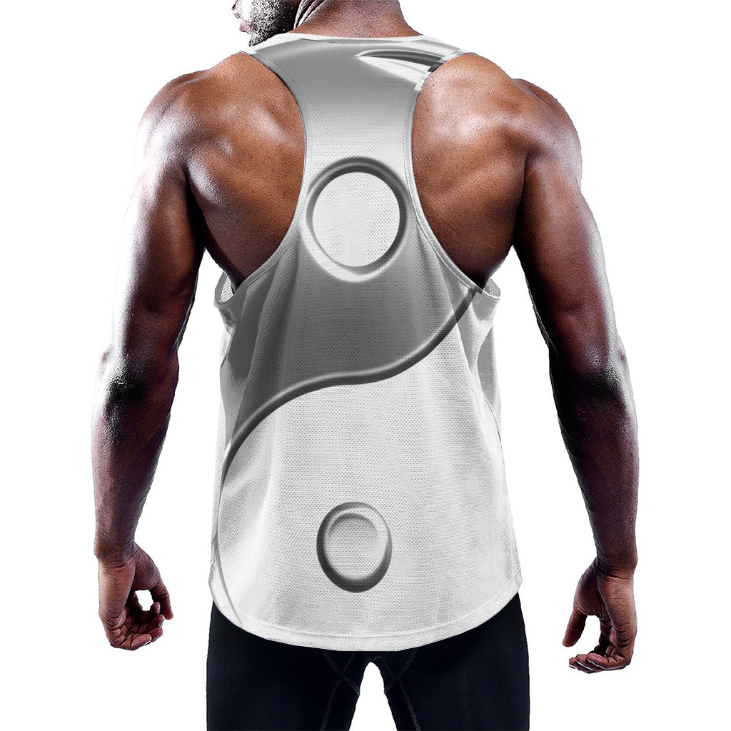 Sliver And White Yin Yang Print Training Tank Top