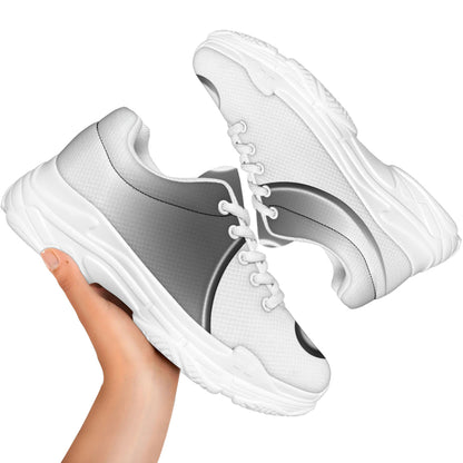 Sliver And White Yin Yang Print White Chunky Shoes