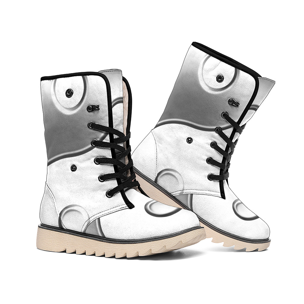 Sliver And White Yin Yang Print Winter Boots