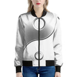 Sliver And White Yin Yang Print Women's Bomber Jacket
