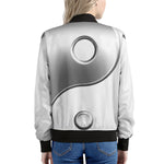 Sliver And White Yin Yang Print Women's Bomber Jacket