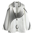 Sliver And White Yin Yang Print Women's Cotton Blazer