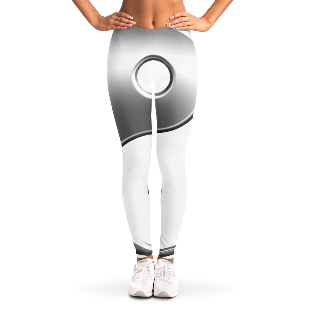 Sliver And White Yin Yang Print Women's Leggings