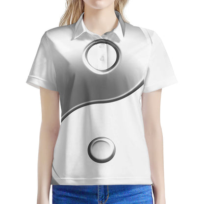 Sliver And White Yin Yang Print Women's Polo Shirt