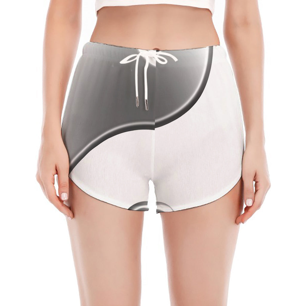 Sliver And White Yin Yang Print Women's Split Running Shorts