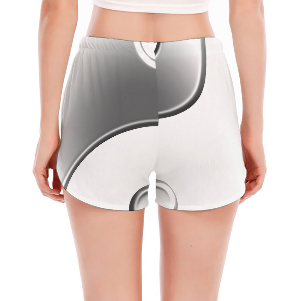 Sliver And White Yin Yang Print Women's Split Running Shorts