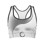 Sliver And White Yin Yang Print Women's Sports Bra