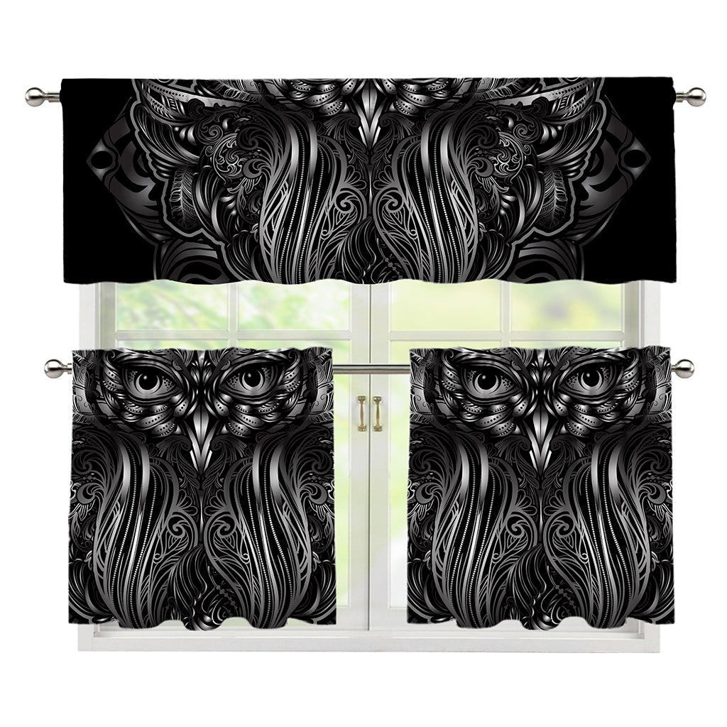 Sliver Spiritual Owl Print 3 Piece Kitchen Curtains