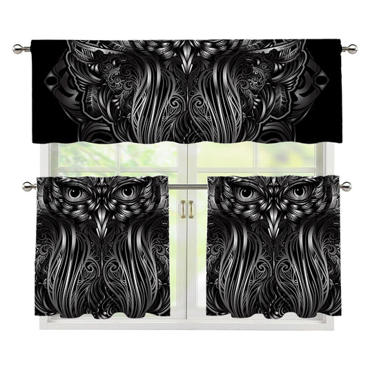 Sliver Spiritual Owl Print 3 Piece Kitchen Curtains