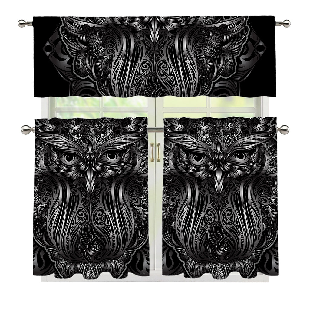 Sliver Spiritual Owl Print 3 Piece Kitchen Curtains