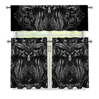 Sliver Spiritual Owl Print 3 Piece Kitchen Curtains