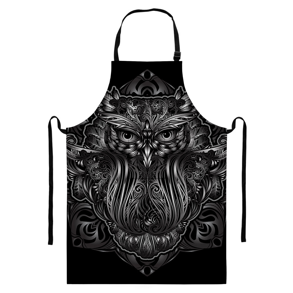 Sliver Spiritual Owl Print Bib Apron With Pocket