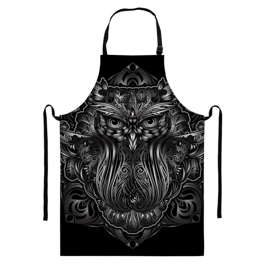 Sliver Spiritual Owl Print Bib Apron With Pocket