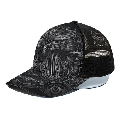 Sliver Spiritual Owl Print Black Mesh Trucker Cap