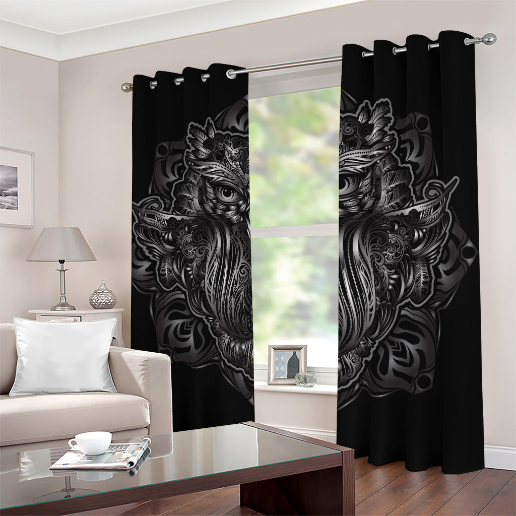 Sliver Spiritual Owl Print Blackout Grommet Curtains