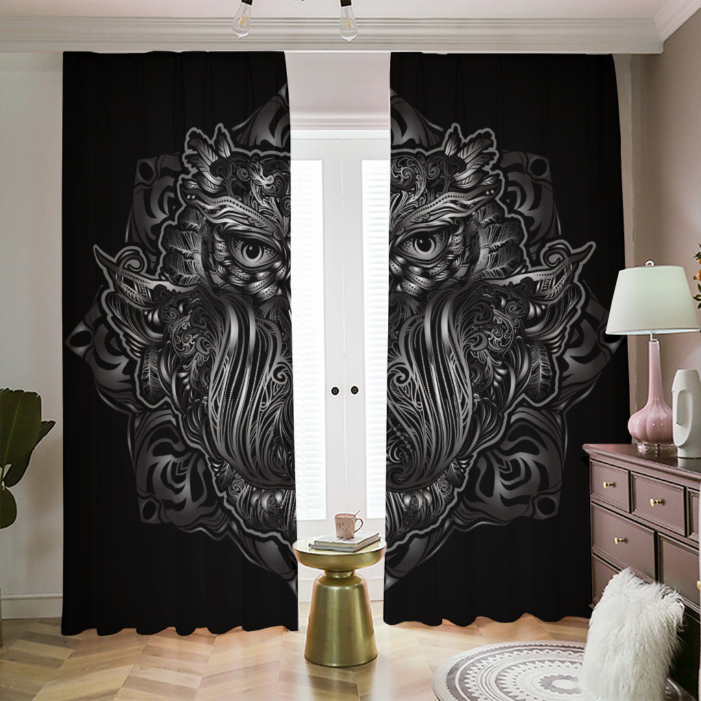 Sliver Spiritual Owl Print Blackout Pencil Pleat Curtains