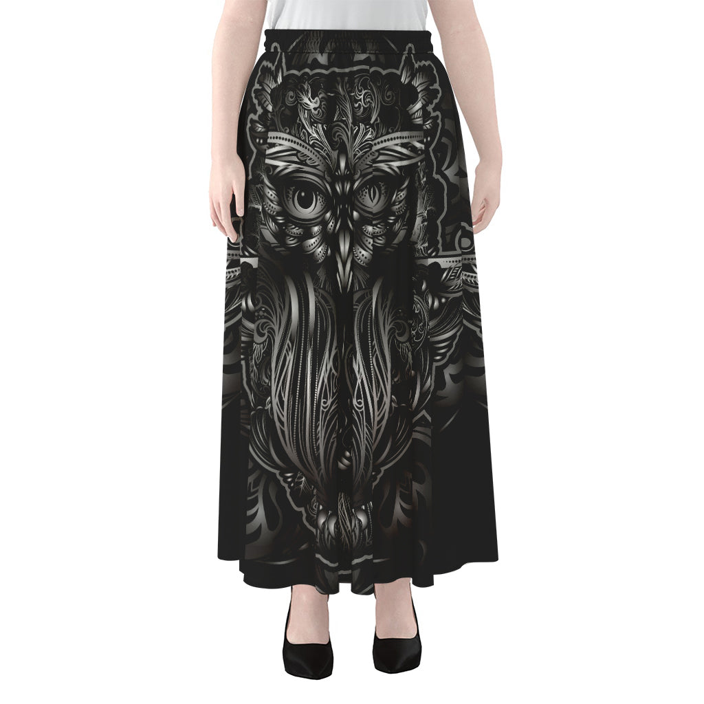 Sliver Spiritual Owl Print Chiffon Maxi Skirt