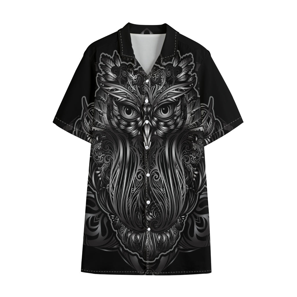 Sliver Spiritual Owl Print Cotton Hawaiian Shirt