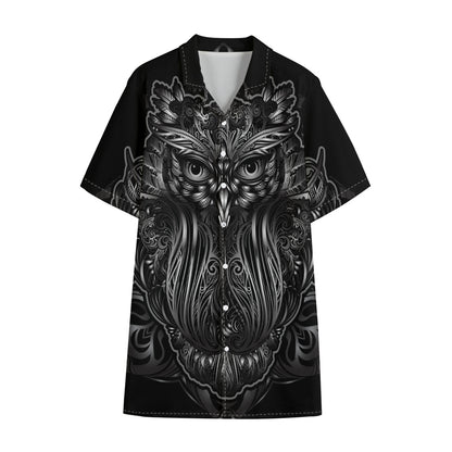 Sliver Spiritual Owl Print Cotton Hawaiian Shirt
