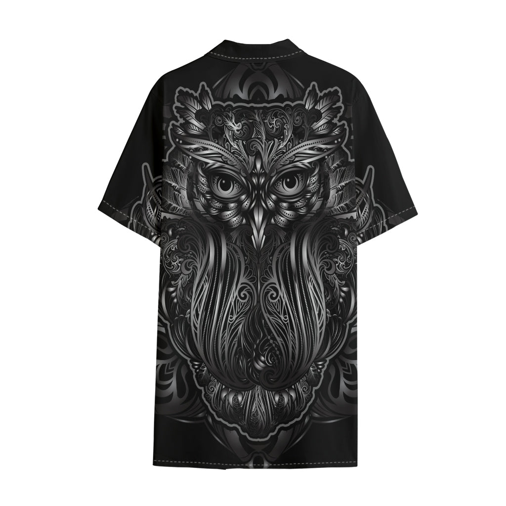 Sliver Spiritual Owl Print Cotton Hawaiian Shirt