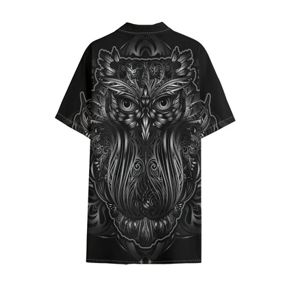 Sliver Spiritual Owl Print Cotton Hawaiian Shirt