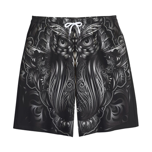 Sliver Spiritual Owl Print Cotton Shorts