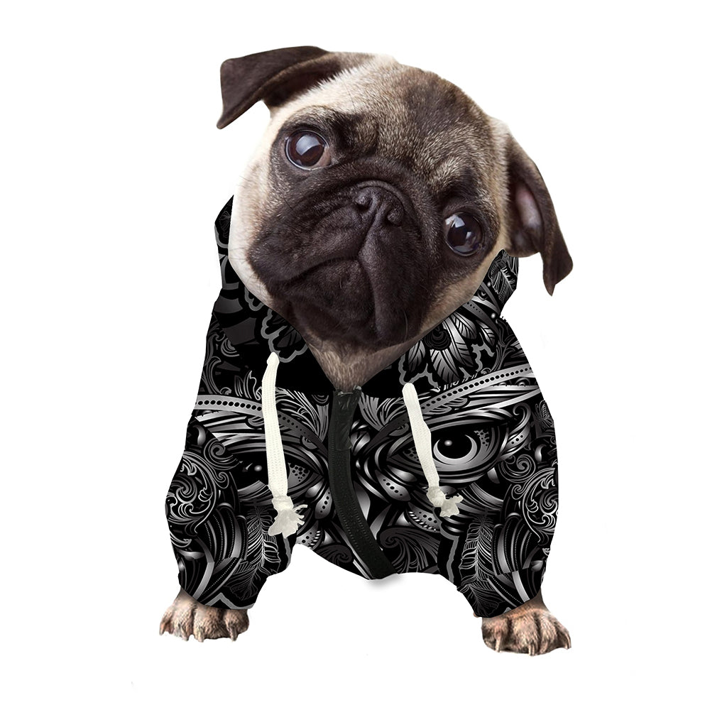 Sliver Spiritual Owl Print Dog Zip Up Hoodie