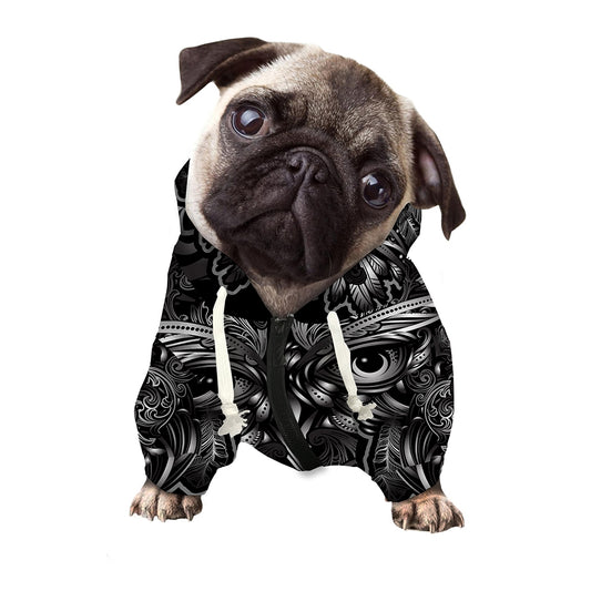 Sliver Spiritual Owl Print Dog Zip Up Hoodie