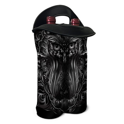 Sliver Spiritual Owl Print Double Neoprene Wine Tote