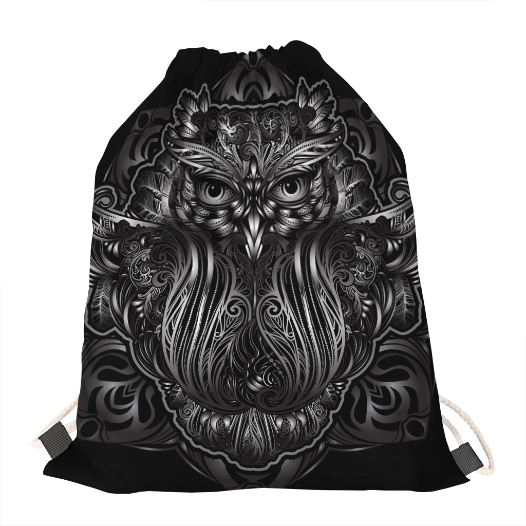 Sliver Spiritual Owl Print Drawstring Bag