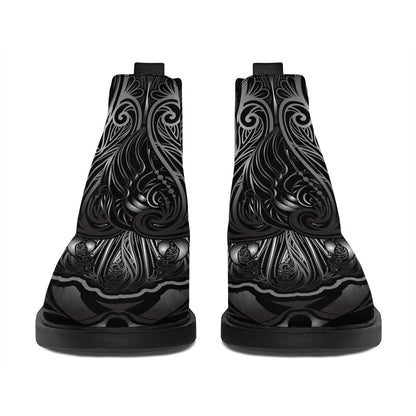 Sliver Spiritual Owl Print Flat Ankle Boots
