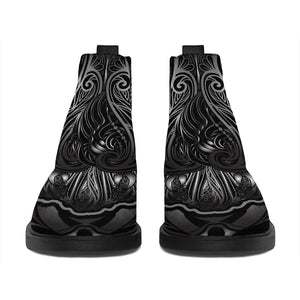 Sliver Spiritual Owl Print Flat Ankle Boots