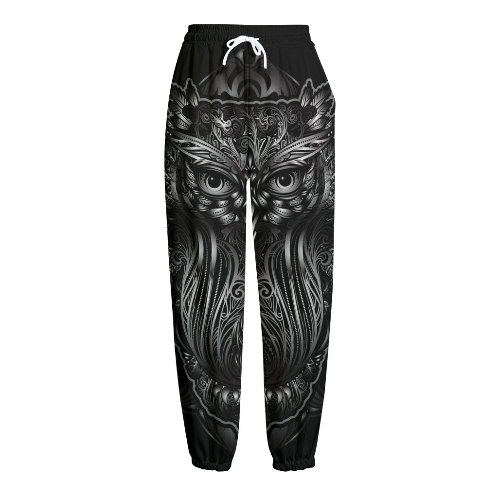 Sliver Spiritual Owl Print Fleece Lined Knit Pants