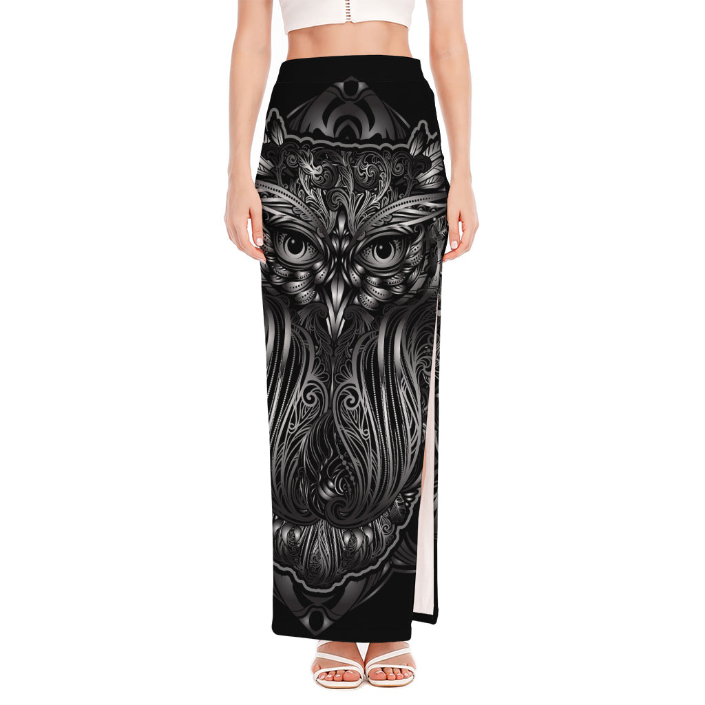 Sliver Spiritual Owl Print High Slit Maxi Skirt