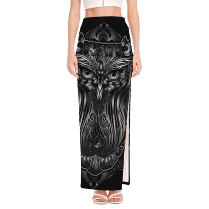 Sliver Spiritual Owl Print High Slit Maxi Skirt
