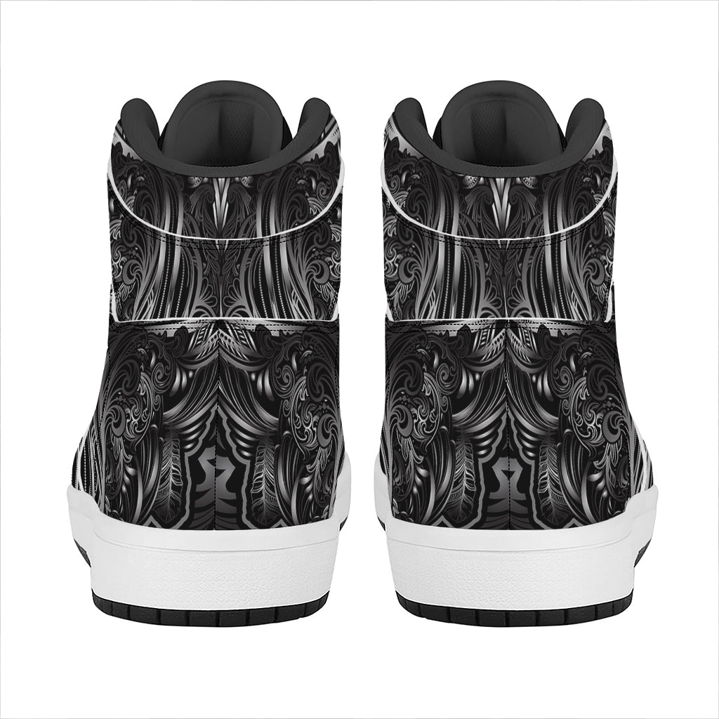 Sliver Spiritual Owl Print High Top Leather Sneakers